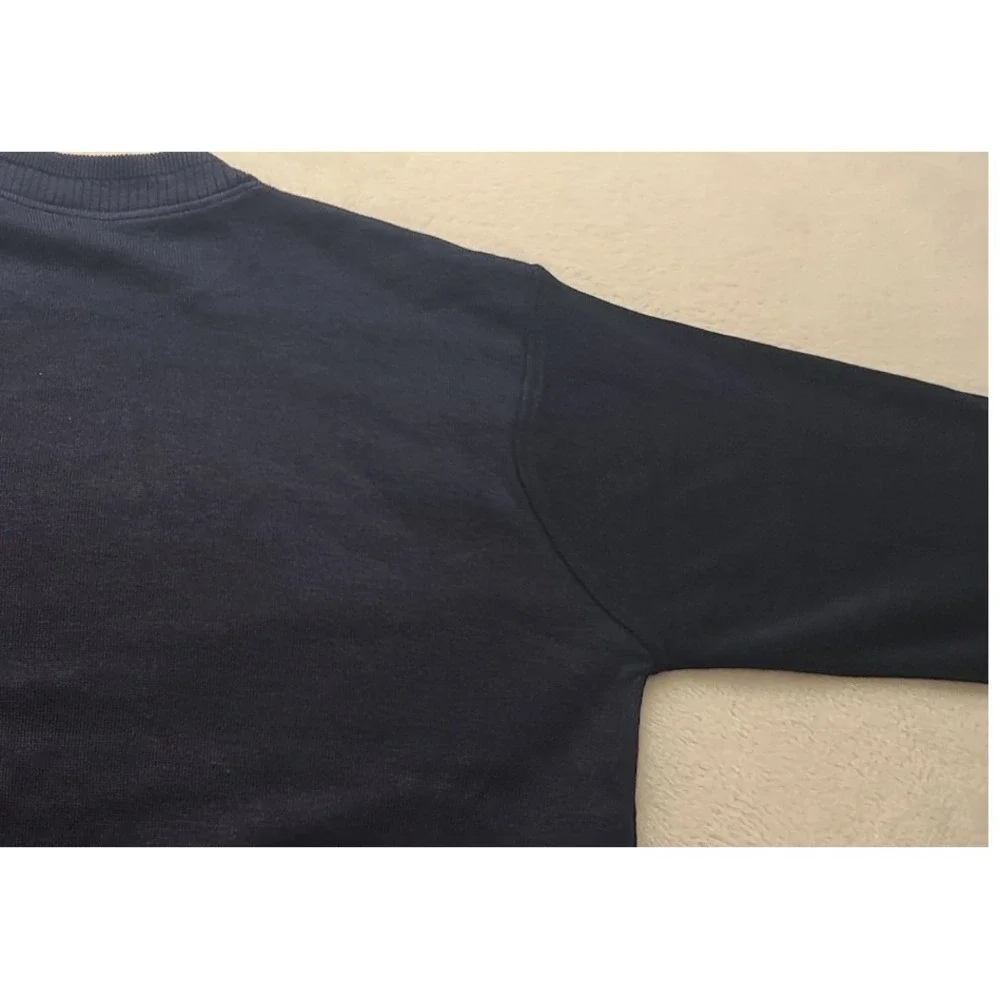 Bagazio Men's Navy Blue Faux Leather Mixed Media Greek Key Knit Sweater Size L